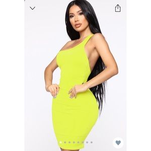 ONE SHOULDER DRESS NEON Lime